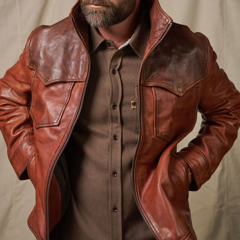 Western Elkhorn Leather Jacket | Distressed Brown & Chestnut