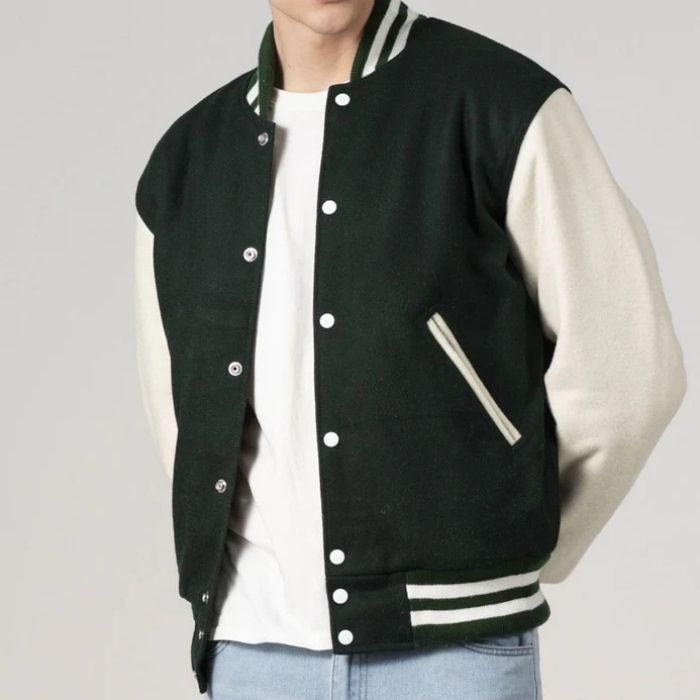 Emerald Green & White All-Wool Customizable Varsity Jacket