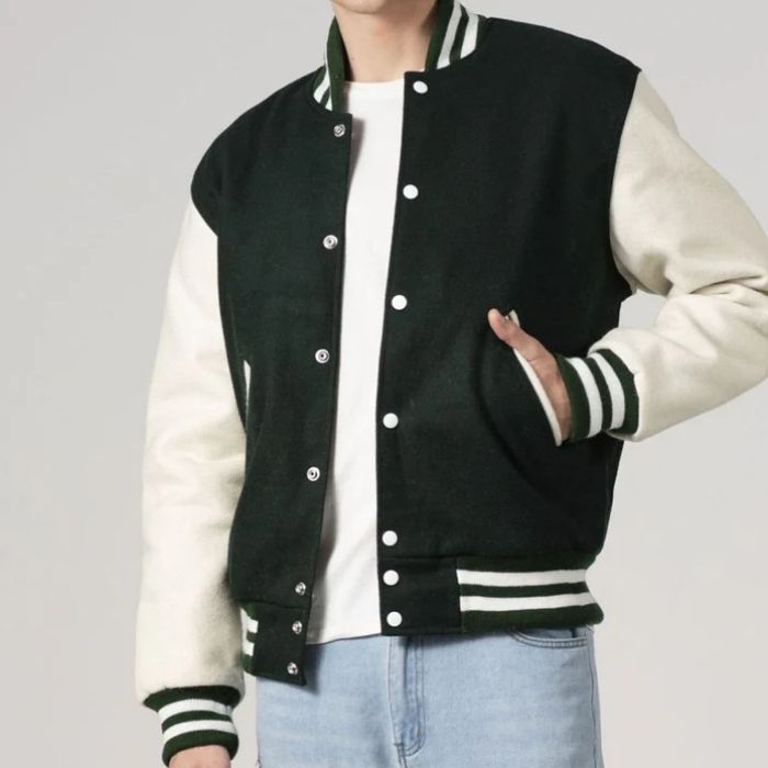 Emerald Green & White All-Wool Customizable Varsity Jacket