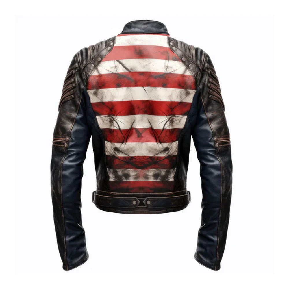 Men's USA Flag Casual Motorcycle Zipper Leather Jacket