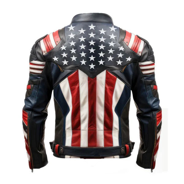 Men's American Flag Casual Motorcycle Zipper Leather Jacket