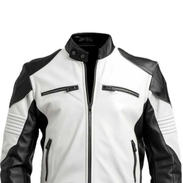 Men's White Biker Leather Jacket