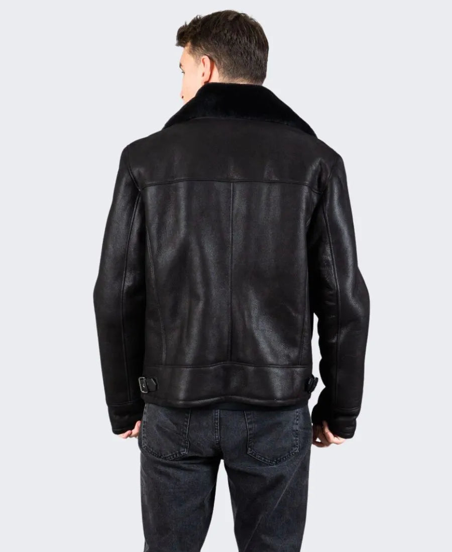 Men's Jet Black Sheepskin Shearling Leather Jacket