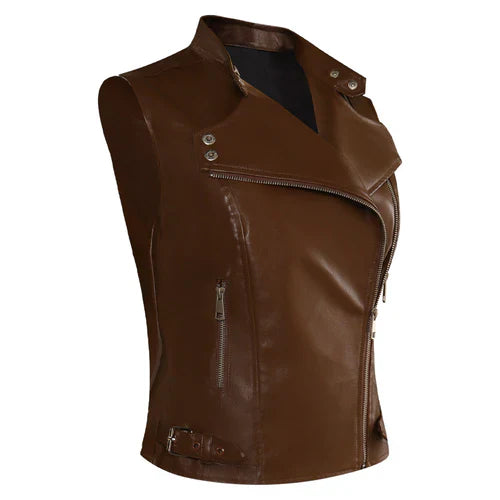 Maggie Rhee The Walking Dead Dead City Brown Leather Vest (Inspired Style)