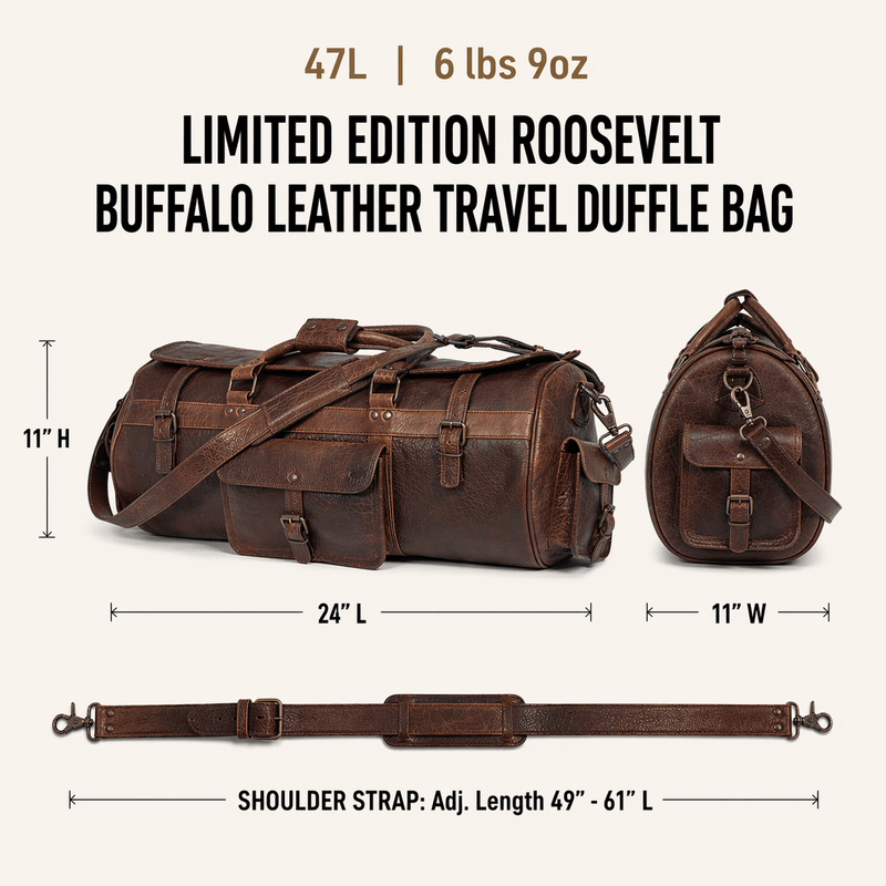 Limited Edition Roosevelt Buffalo Leather Travel Duffle Bag | Buffalo Grain
