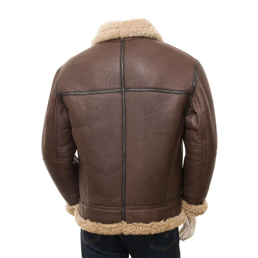 Men Vintage Brown Faux Shearling Jacket
