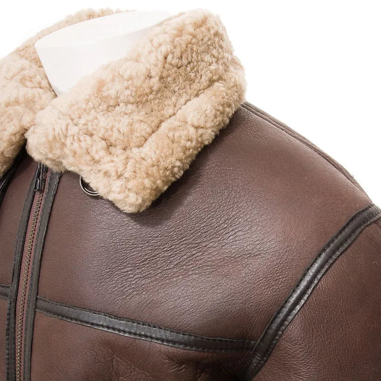 Men Vintage Brown Faux Shearling Jacket