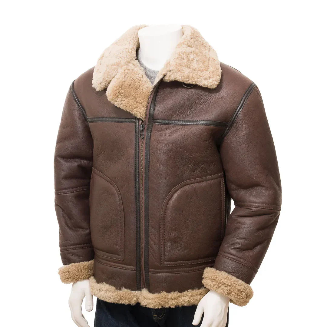 Men Vintage Brown Faux Shearling Jacket
