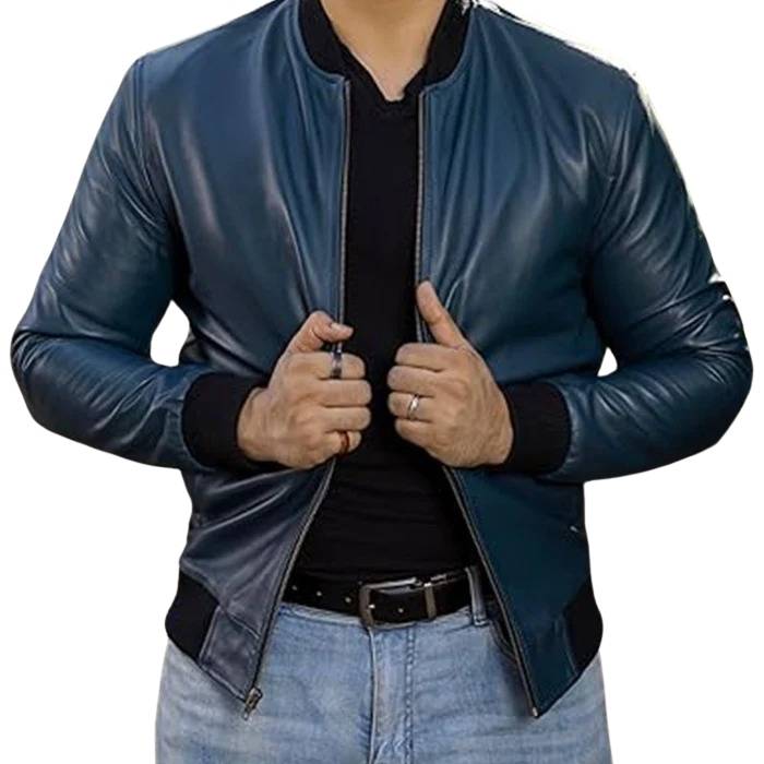 Men's Varsity Style Leather Bomber Jacket