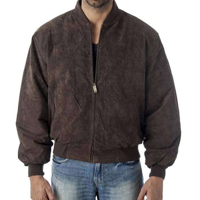 Men's Zipper Suede Leather Bomber Jacket