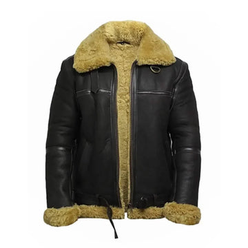 Men’s Faux Shearling Sheepskin Bomber Leather Jacket