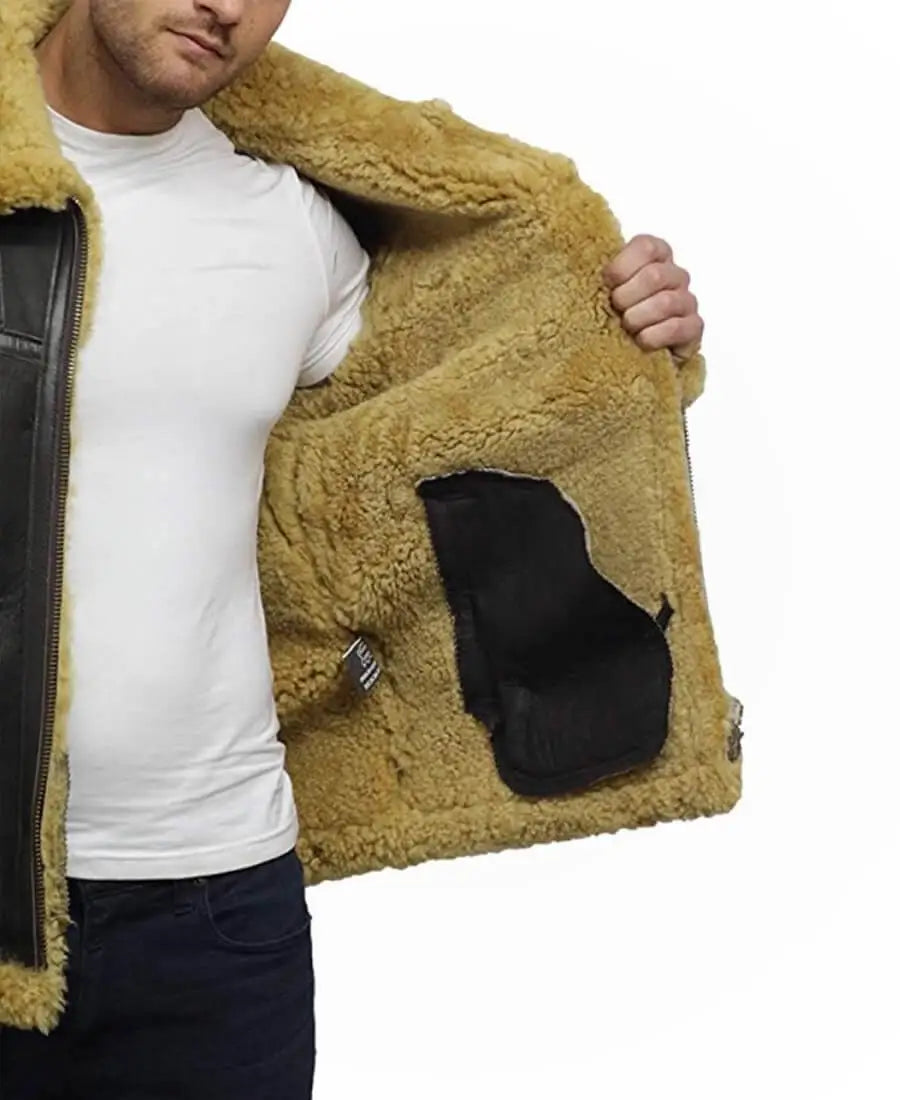 Men’s Faux Shearling Sheepskin Bomber Leather Jacket