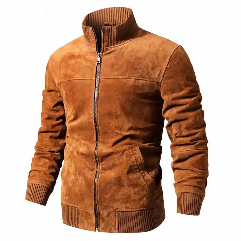 Men's Brown Suede Leather Bomber Jacket