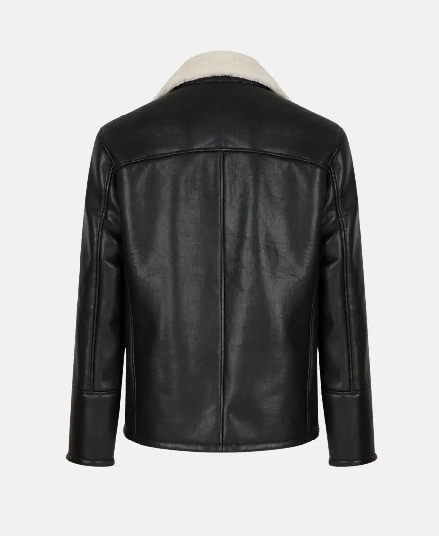 Black Moto Style Real Shearling Leather Jacket