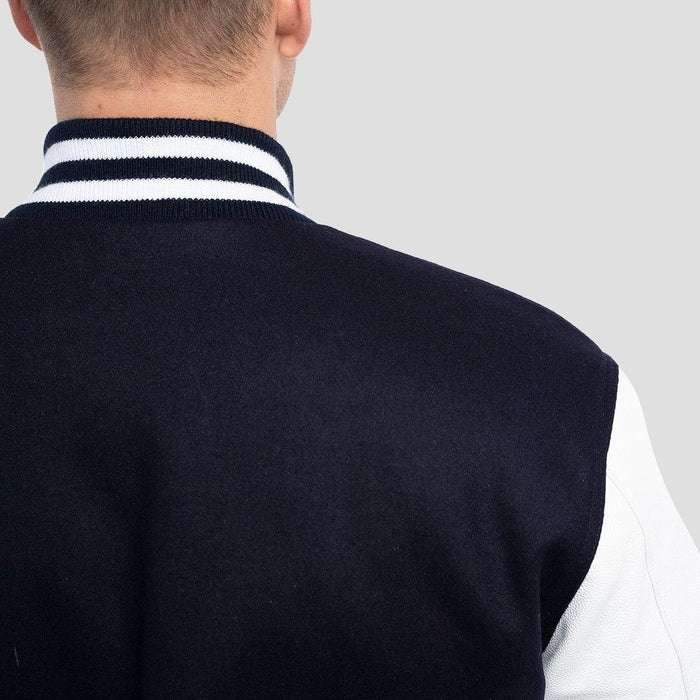 Black Wool Body & Bright White Leather Sleeves Varsity Jacket