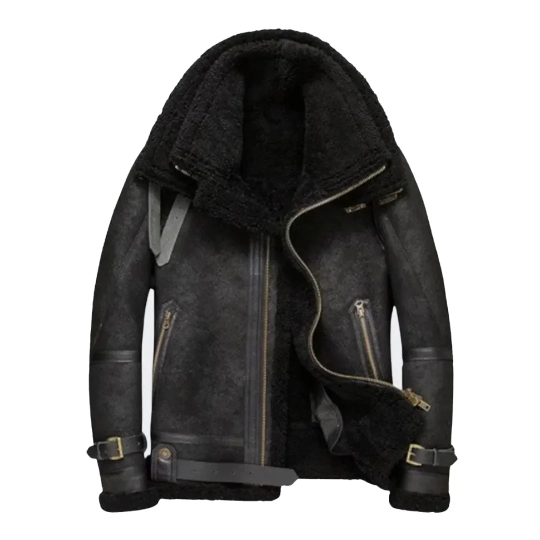 Hooded Black B3 Suede Faux Shearling Leather Jacket