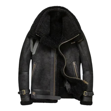 Hooded Black B3 Suede Faux Shearling Leather Jacket