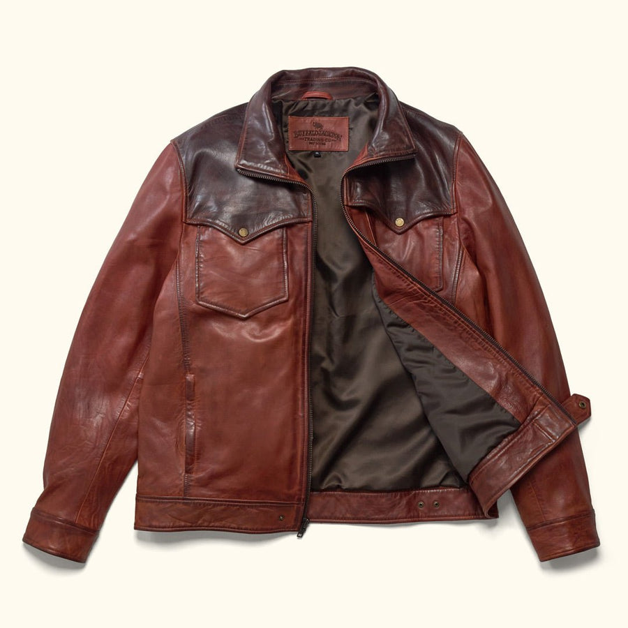 Western Elkhorn Leather Jacket | Distressed Brown & Chestnut