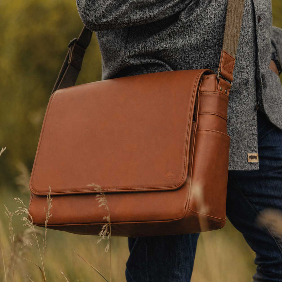 Roosevelt Buffalo Leather Satchel Messenger Bag - Large | Amber Brown