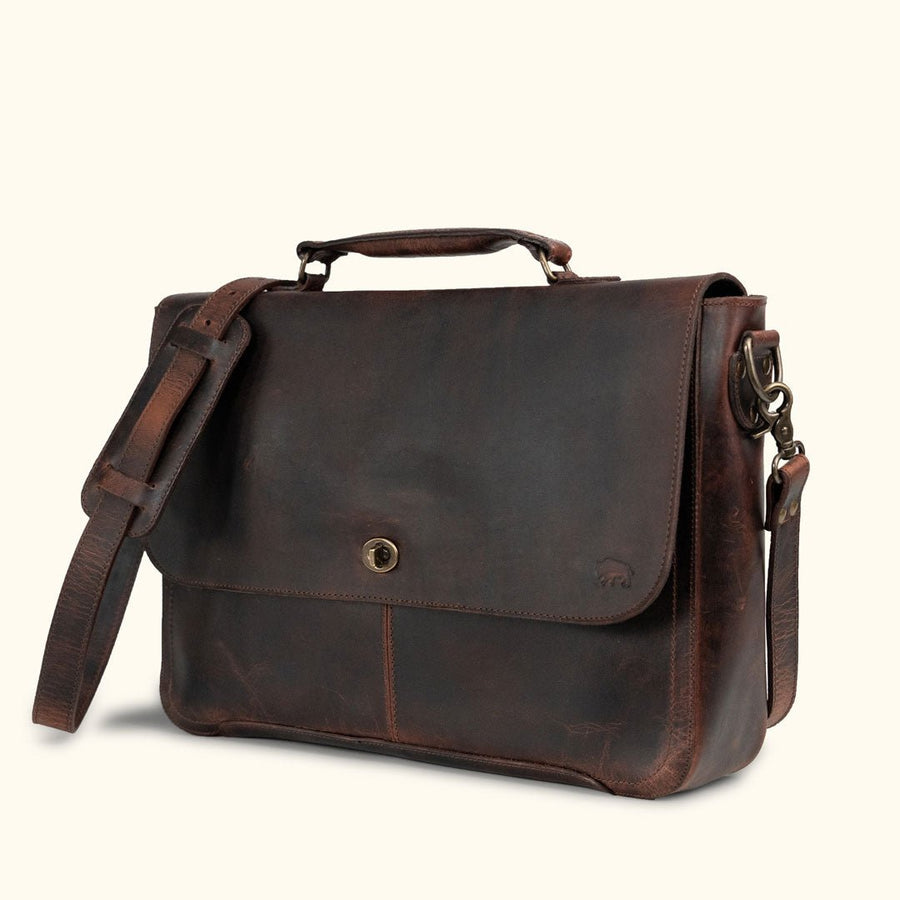 Roosevelt Full-Grain Leather Laptop Messenger Bag — Fits 15” Laptop | Dark Oak
