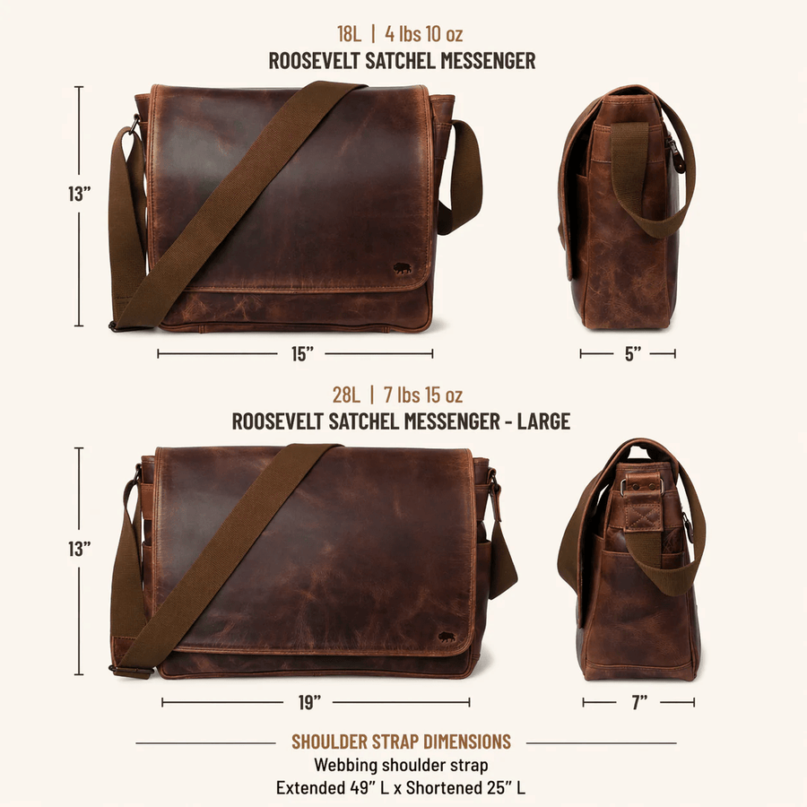 Roosevelt Buffalo Leather Satchel Messenger Bag | Dark Oak