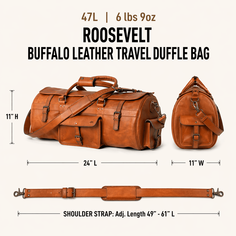 Roosevelt Buffalo Leather Travel Duffle Bag | Amber Brown