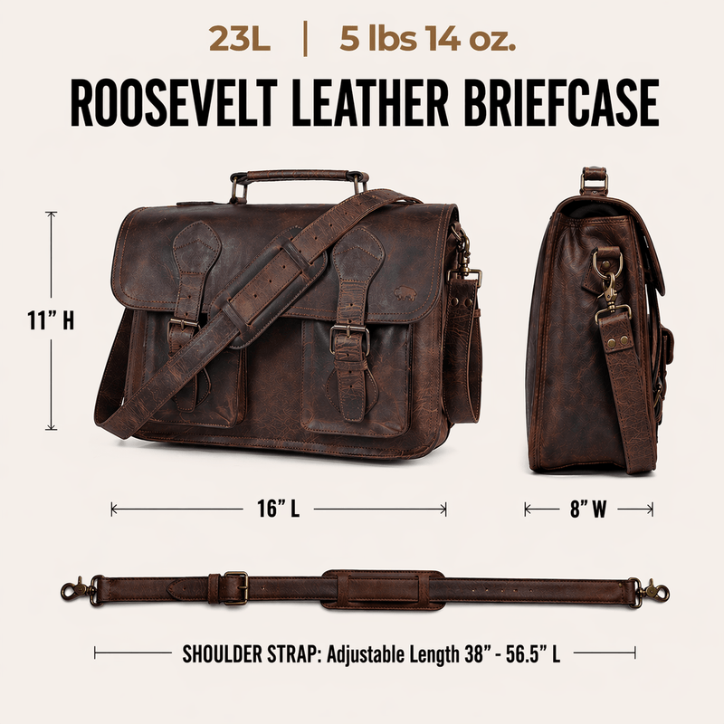 Roosevelt Leather Briefcase | Dark Oak