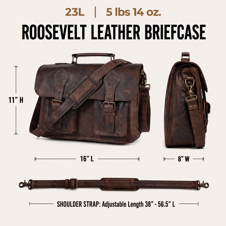 Roosevelt Leather Briefcase | Dark Oak