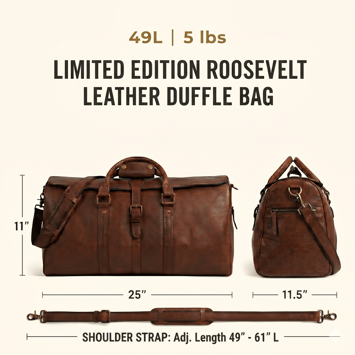 Limited Edition Roosevelt Leather Duffle Bag | Buffalo Grain