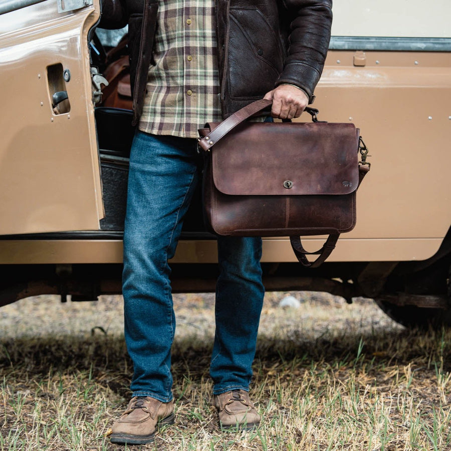 Roosevelt Full-Grain Leather Laptop Messenger Bag — Fits 15” Laptop | Dark Oak