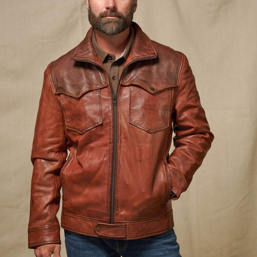 Western Elkhorn Leather Jacket | Distressed Brown & Chestnut