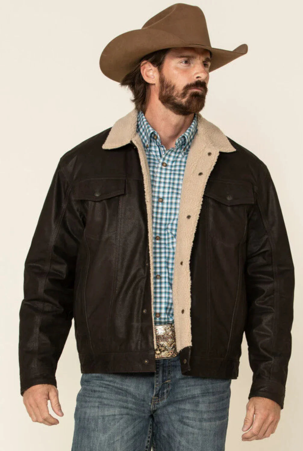 Alberto Brown Leather Sherpa Jacket