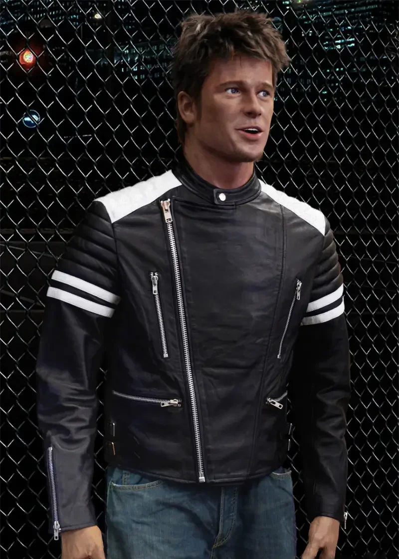 Fight Club Tyler Durden Black & White Leather Jacket (Inspired Style)