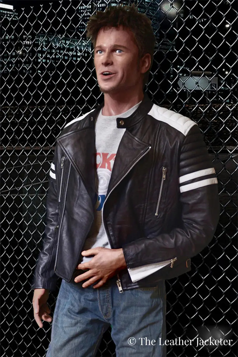 Fight Club Tyler Durden Black & White Leather Jacket (Inspired Style)