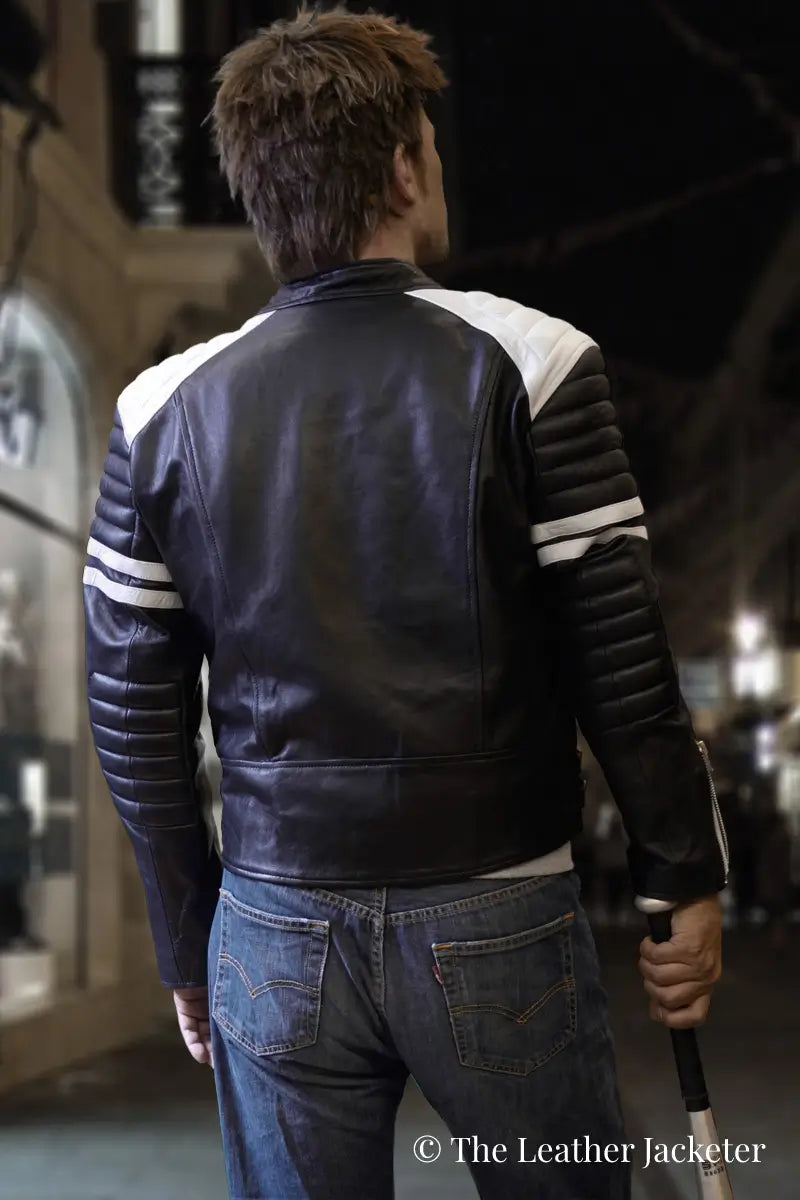 Fight Club Tyler Durden Black & White Leather Jacket (Inspired Style)