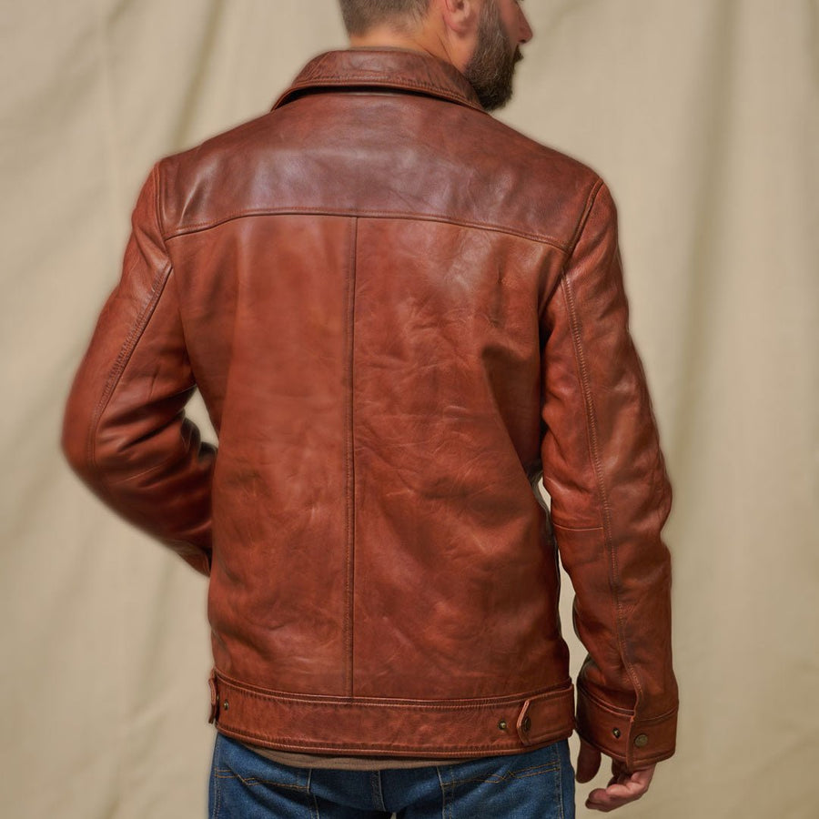 Western Elkhorn Leather Jacket | Distressed Brown & Chestnut