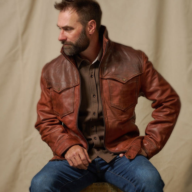 Western Elkhorn Leather Jacket | Distressed Brown & Chestnut