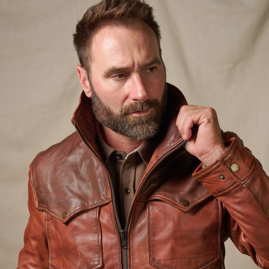 Western Elkhorn Leather Jacket | Distressed Brown & Chestnut