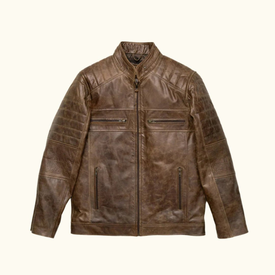 Cafe Racer Leather Jacket | Distressed Brown
