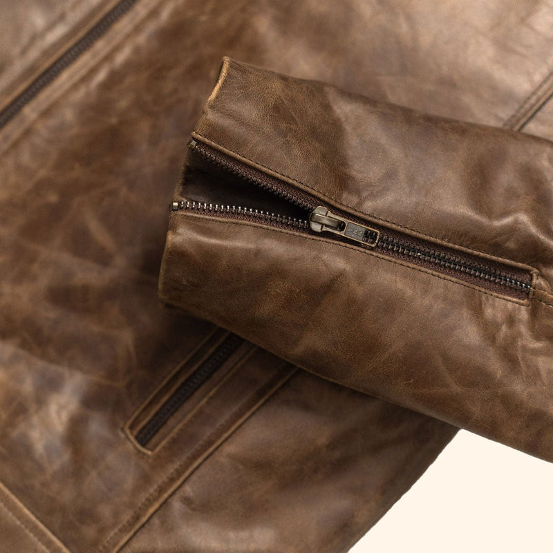 Cafe Racer Leather Jacket | Distressed Brown