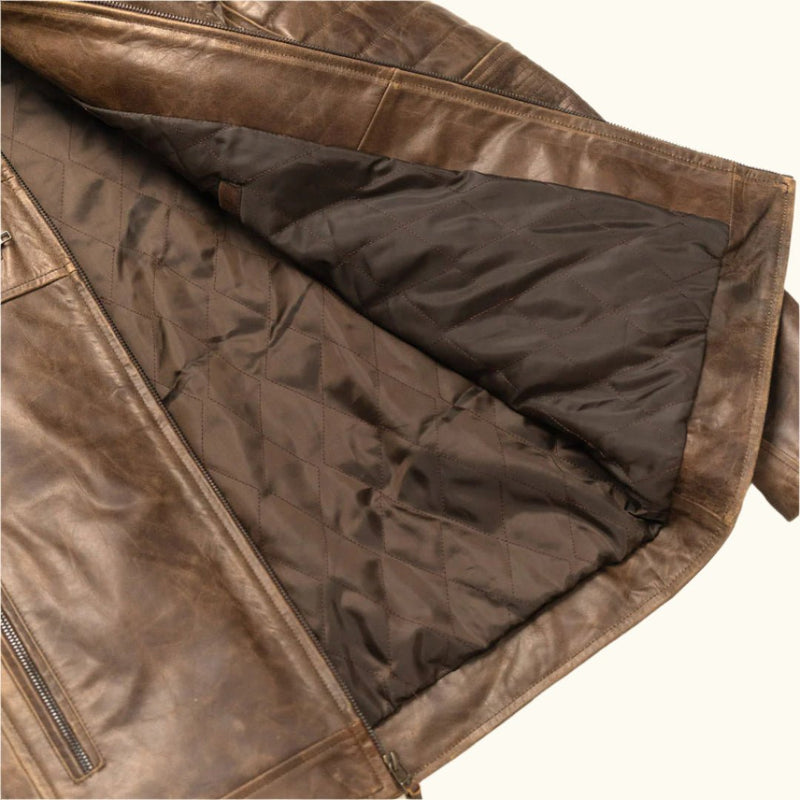Cafe Racer Leather Jacket | Distressed Brown