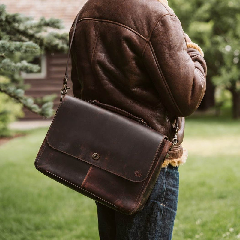 Roosevelt Full-Grain Leather Laptop Messenger Bag — Fits 15” Laptop | Dark Oak