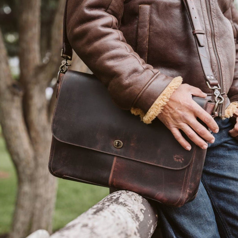Roosevelt Full-Grain Leather Laptop Messenger Bag — Fits 15” Laptop | Dark Oak