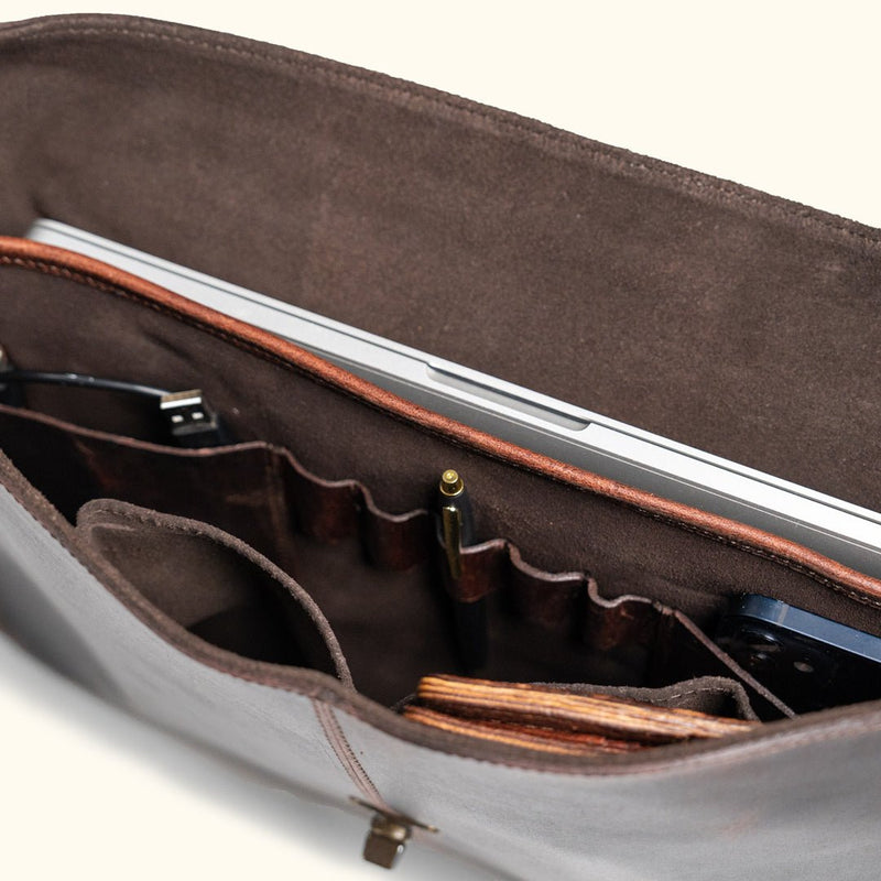 Roosevelt Full-Grain Leather Laptop Messenger Bag — Fits 15” Laptop | Dark Oak