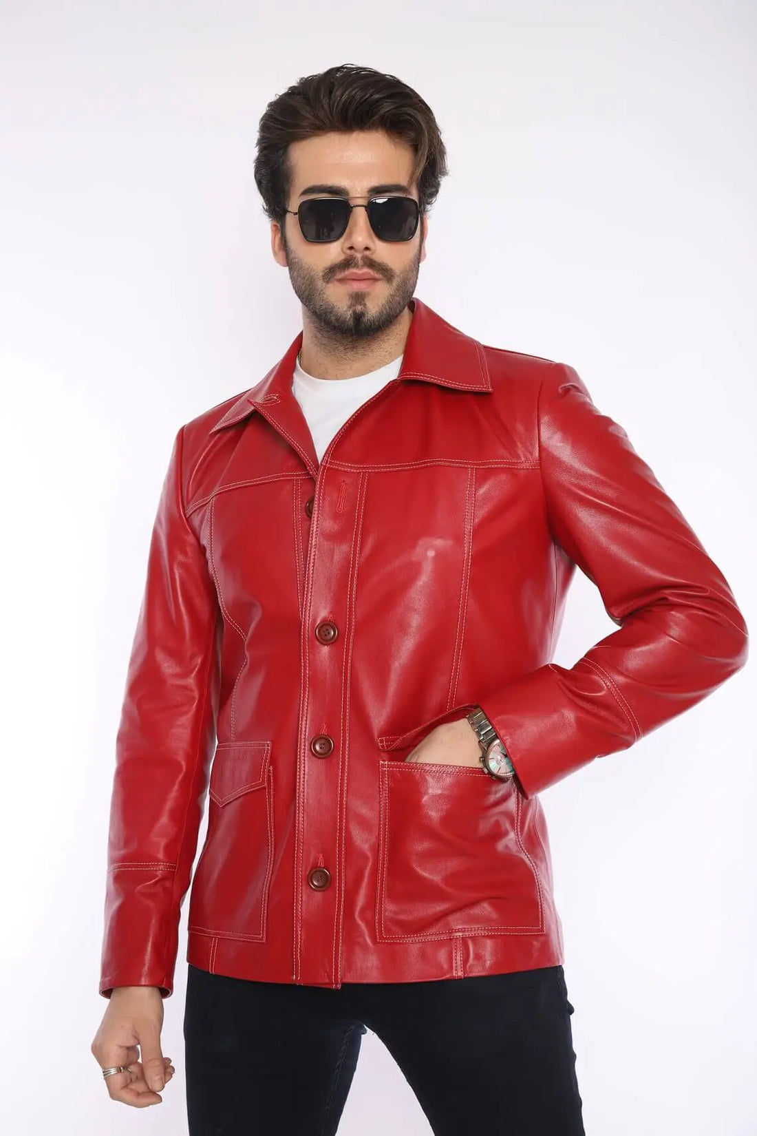 Fight Club Tyler Durden Mayhem Red Leather Jacket (Inspired Style)