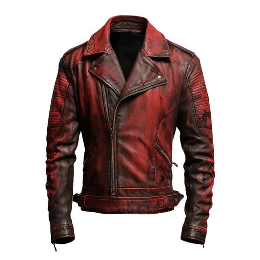 Men's Bloody Red Halloween Biker Leather Jacket