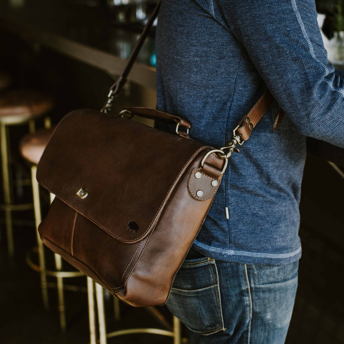Roosevelt Full-Grain Leather Laptop Messenger Bag — Fits 15” Laptop | Dark Oak