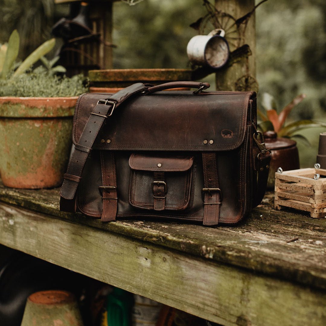 Roosevelt Buffalo Leather Briefcase Bag | Dark Oak