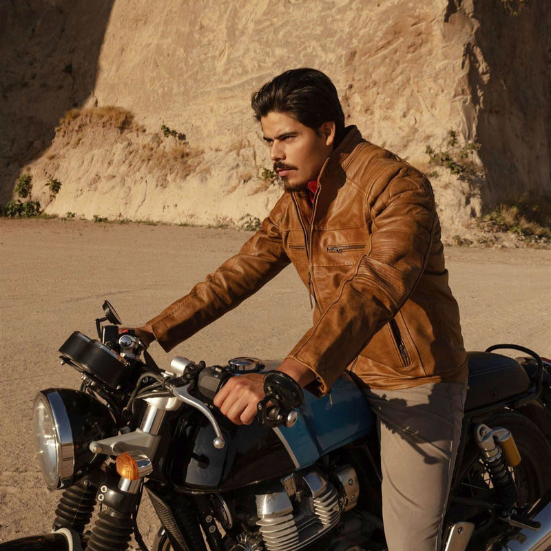 Cafe Racer Leather Jacket | Distressed Tan