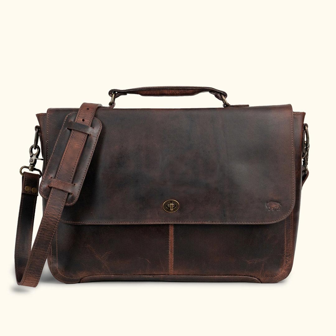 Roosevelt Full-Grain Leather Laptop Messenger Bag — Fits 15” Laptop | Dark Oak